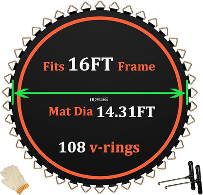 Trampoline Mat Replacement-Fits 16FT Frame with 108 Rings Fits 6.5-7.0" Springs-Mat Diameter 14.3ft