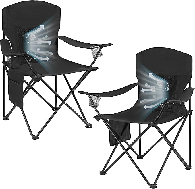 2 Pack Camping Chairs with Fan, Lightweight Camp Chair 300LBS Portable Foldable Chairs for Adults &