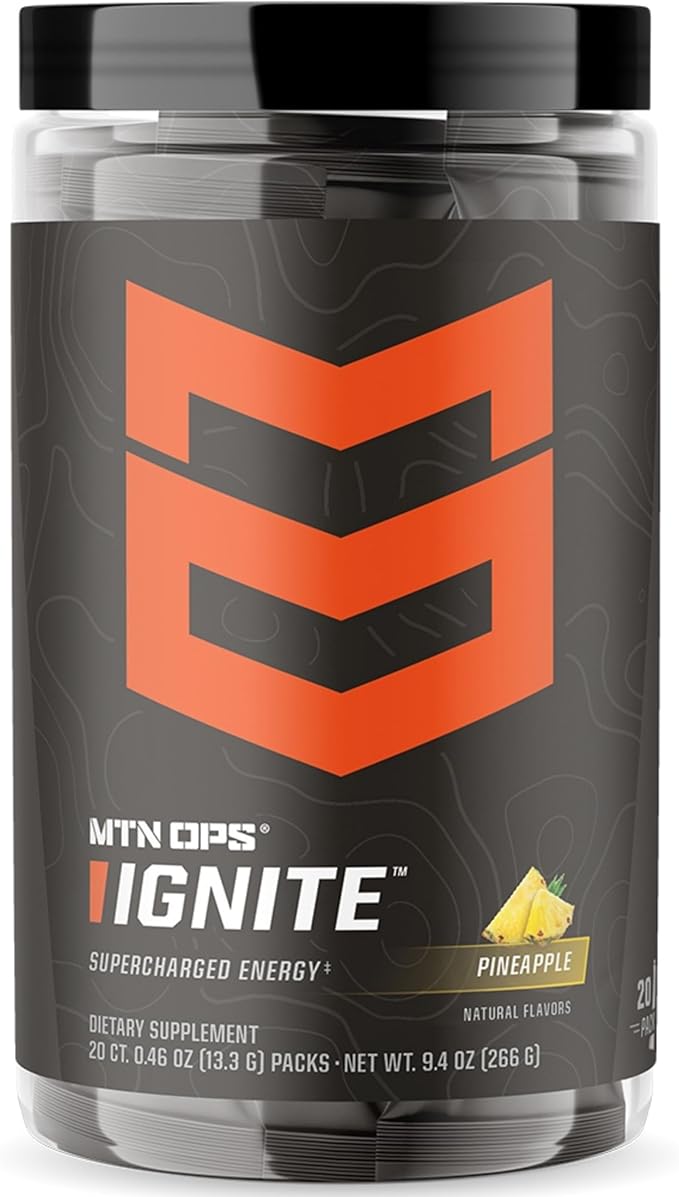 MTN OPS Ignite Trail Packs Energy Drink Powder, Gluten Free Nootropic Supplement Drink Mix, L