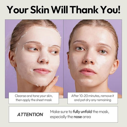 LAPCOS Collagen Sheet Mask, Firming Daily Face Mask with Collagen Peptides for Anti-Aging, Helps to