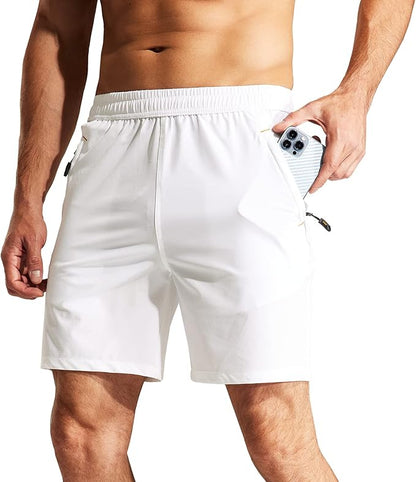MIER Men's Quick Dry Running Shorts with Zipper Pocket, Elastic Waist Athletic Workout Exercise