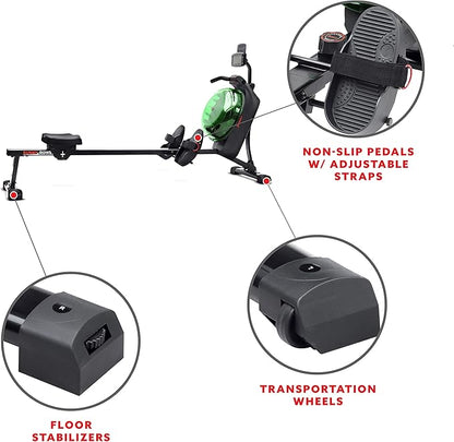 Sunny Health & Fitness Elite Water Rowing Machine with High Dynamic Resistance Vertical Tank