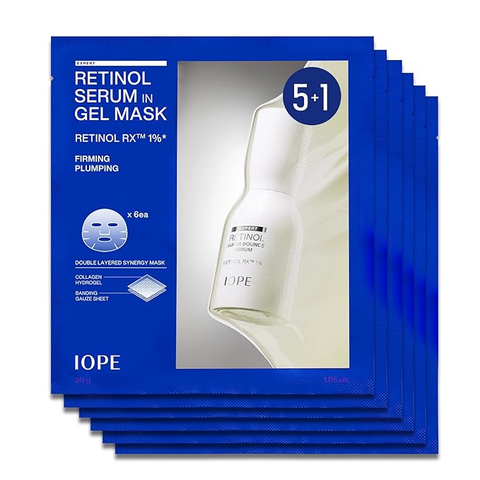 IOPE Retinol Serum in Deep Collagen Gel Mask 5+1 Set | Double-Layered Hydrogel Sheet for High
