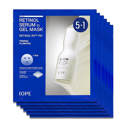IOPE Retinol Serum in Deep Collagen Gel Mask 5+1 Set | Double-Layered Hydrogel Sheet for High
