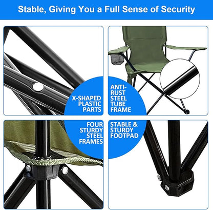 Folding Camping Chair, 225lb Capacity, Includes Cup Holder & Side Storage Bag, 5.5lbs Portable for