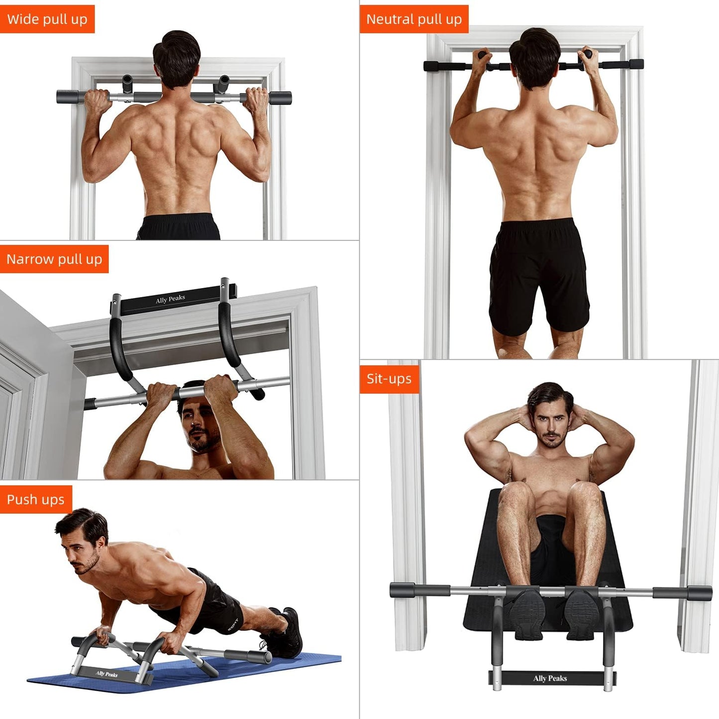 Ally Peaks Pull Up Bar for Doorway,Multiple Levels Width Adjustable Pull Up Bar Accurately Match
