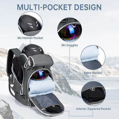 Ski Boot Bag, 50L Ski Boot Travel Backpack for Skis, Snowboard & Accessories, Waterproof Padded Ski