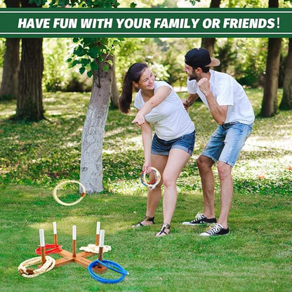 Wooden Ring Toss Game Set, Backyard Beach Camping Game with Toss Rings & Portable Carrying Bag