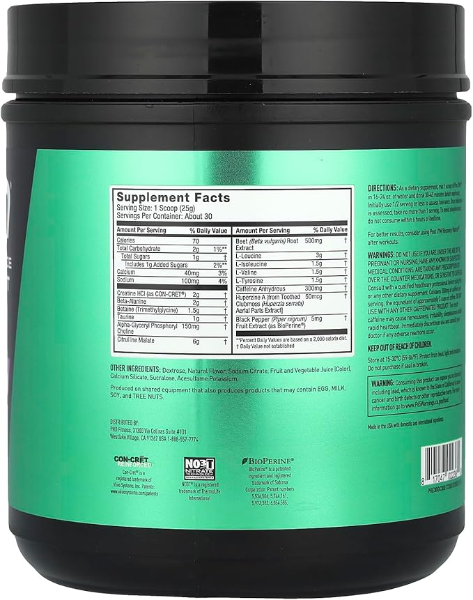 JYM Supplement Science Pre JYM Grape Candy Pre Workout Powder for Men & Women, BCAAs, Nootropics