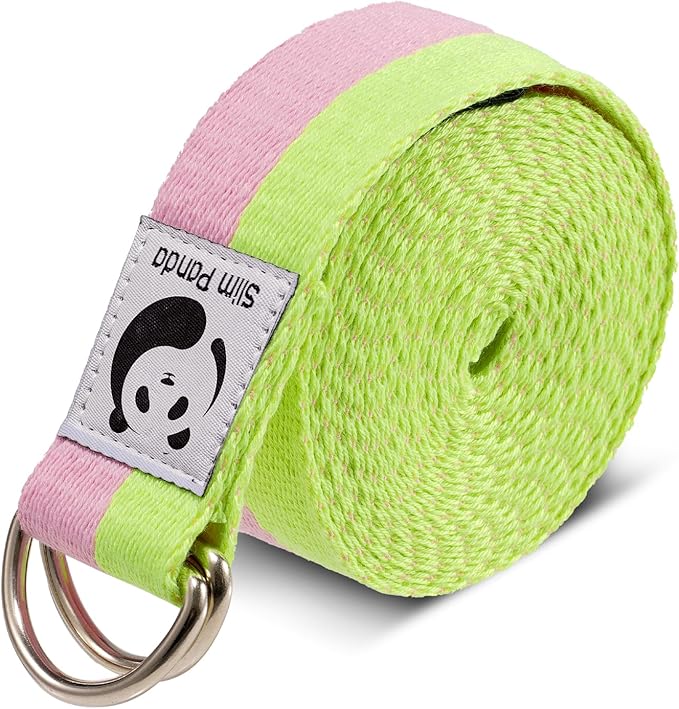 Slim Panda Yoga Strap for Stretching,Cotton Yoga Strap with Adjustable D-Ring Buckle,Non-Elastic