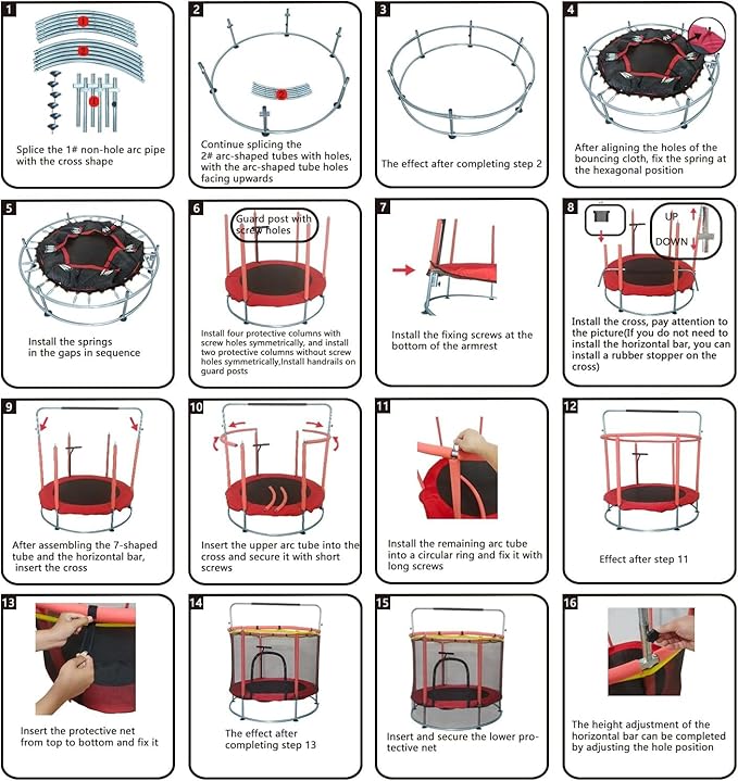Trampoline for Kids, Adjustable Baby Toddler Trampoline with Basketball Hoop, Round Bottom Indoor