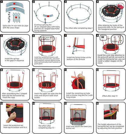 Trampoline for Kids, Adjustable Baby Toddler Trampoline with Basketball Hoop, Round Bottom Indoor