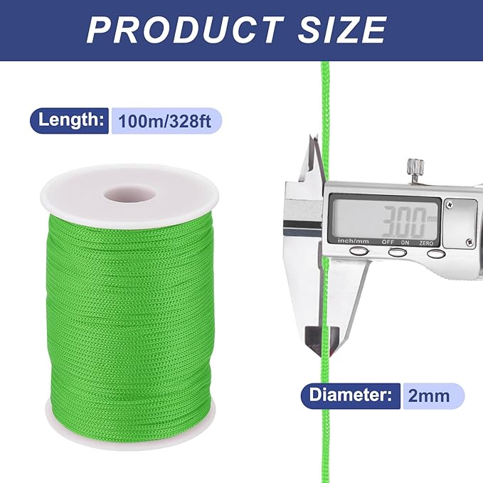MECCANIXITY 1/12 Inch Polypropylene Rope Braided Ropes, 328ft Nylon Rope Hollow Utility Cord for