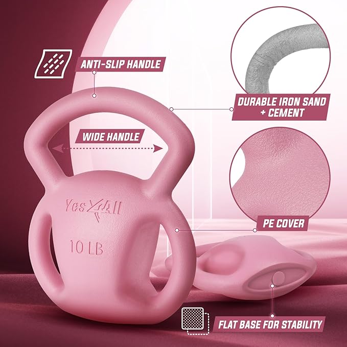 Yes4All Kettlebell, Strength Training Kettlebells for Women, Wide Multi-grip Textured Handle for