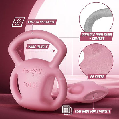 Yes4All Kettlebell, Strength Training Kettlebells for Women, Wide Multi-grip Textured Handle for