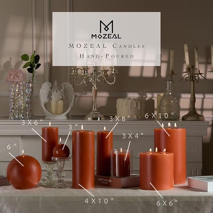 MOZEAL 3" x 8" Hand-Poured Unscented Large Candle, Smokeless Rustic Pillar Candle Set of 2, Slow