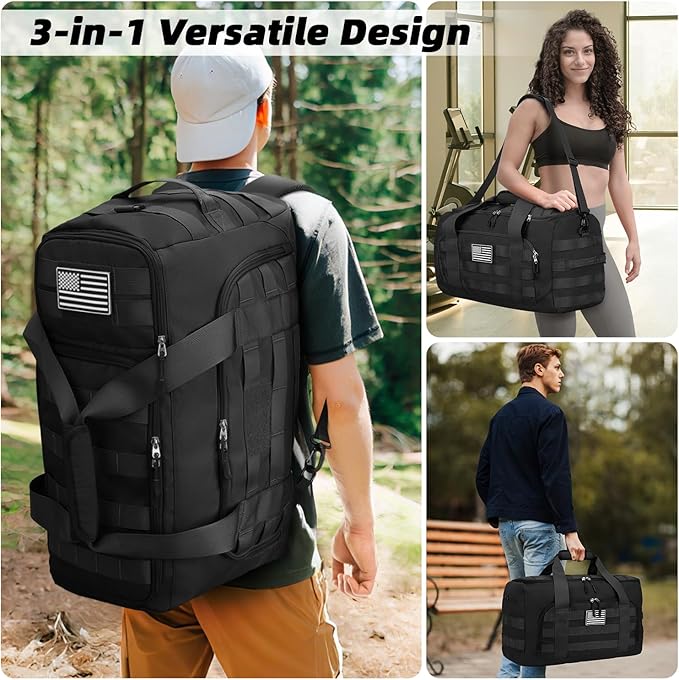 ZOMFELT Tactical Gym Bags for Men, 52L Travel Duffle Bag with Removable Dividers & Innovative Shoe