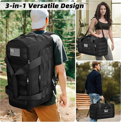 ZOMFELT Tactical Gym Bags for Men, 52L Travel Duffle Bag with Removable Dividers & Innovative Shoe