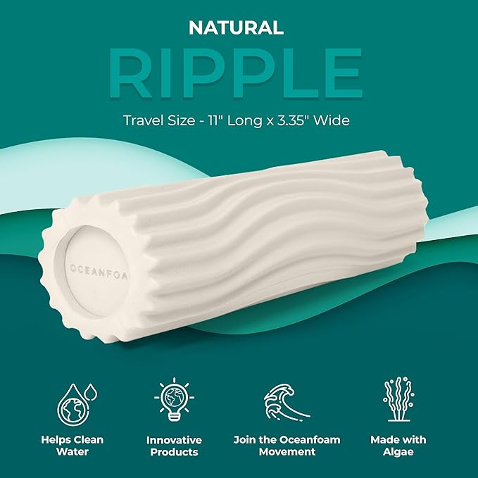 Oceanfoam Ripple Travel Foam Roller (11" x 3.35") Firm Mini Foam Roller for Physical Therapy, Deep