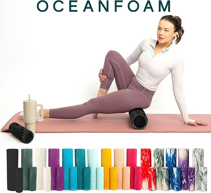 Oceanfoam Tidal Roller - Black & Charcoal Marbled - Muscle Massage Foam Roller for Back Pain &