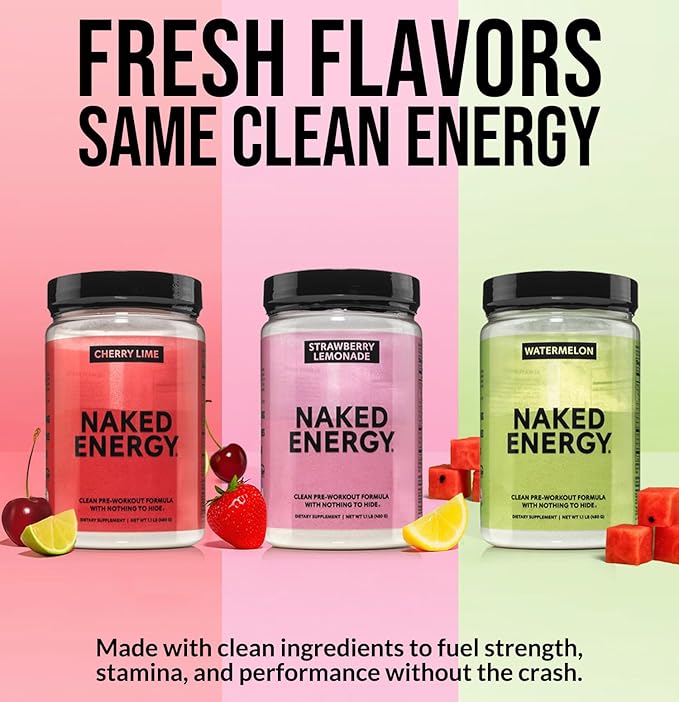 NAKED Strawberry Lemonade Energy - Clean Pre Workout Supplement for Men and Women, Vegan Friendly
