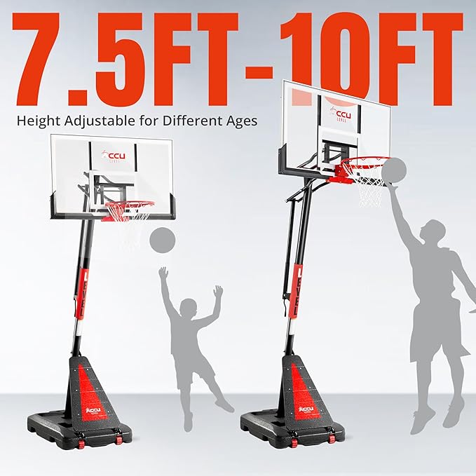 Crank Lift Basketball Hoop Outdoor 7.5-10ft Adjustable Portable Basketball Goal for Youth and