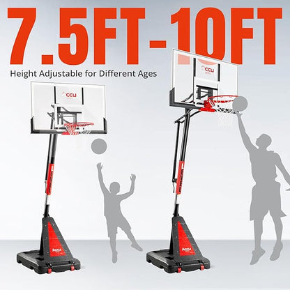 Crank Lift Basketball Hoop Outdoor 7.5-10ft Adjustable Portable Basketball Goal for Youth and
