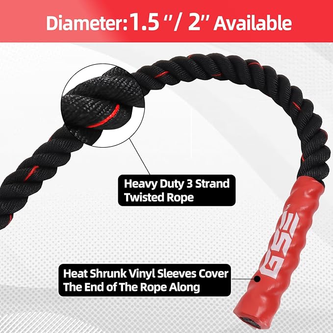 GSE Games & Sports Expert Gym Battle Rope, Heavy-Duty Workout Ropes for Indoor & Outdoor Workout