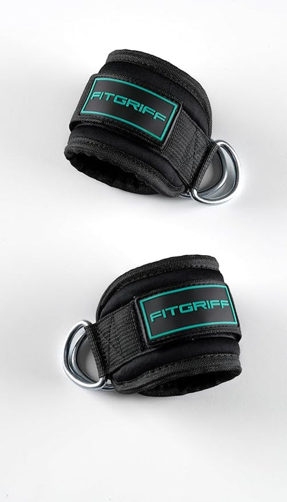 Fitgriff® Ankle Straps V3 for Cable Machine (2 Pieces) - Gym Workout Equipment - Leg Pulley