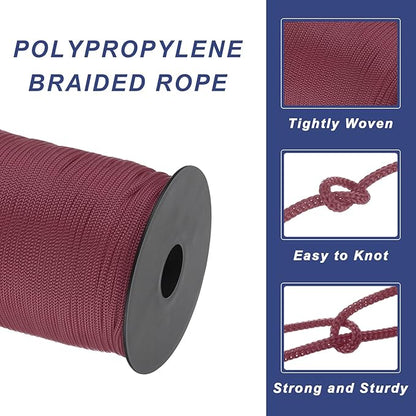 MECCANIXITY 1/8 Inch Polypropylene Rope Braided Ropes, 328ft Nylon Rope Hollow Utility Cord for