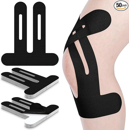 50 Pcs Precut Kinesiology Tape for Knees Pain Relief Elastic Waterproof Athletic Knee Tape for