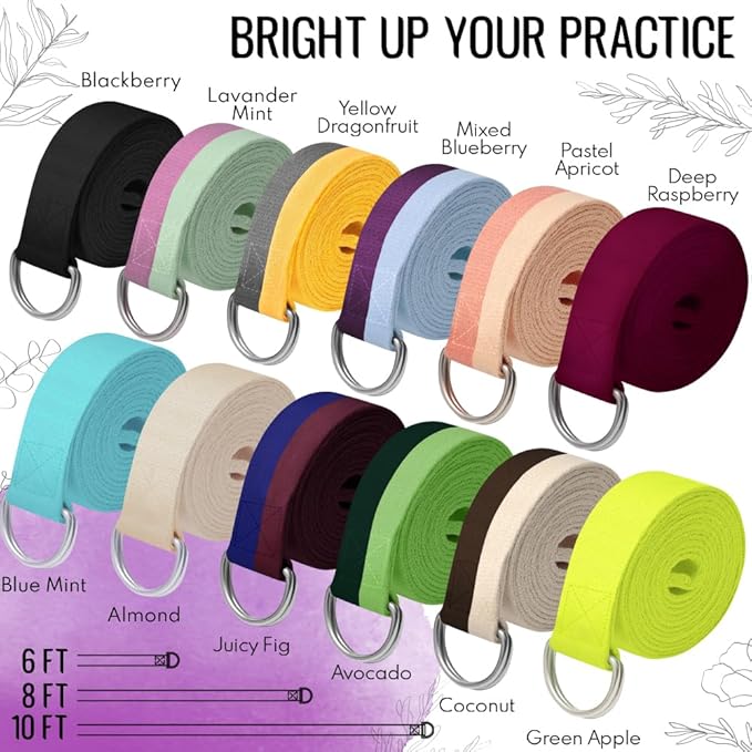 TECEUM Yoga Strap & Mat Strap – 2 IN 1 – Cotton – 6 ft 8 ft 10 ft (30+ colors) – Adjustable