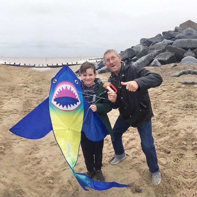 HONBO Large Shark Kites for Kids & Adults, Easy to Fly, Beginner Kite for Boys & Girls for Outdoor