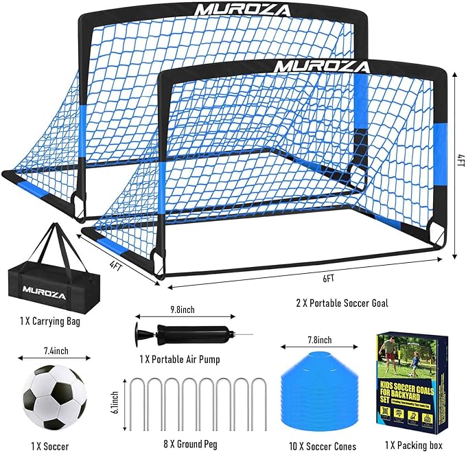 Soccer Goal, Kids Soccer Goals for Backyard Set, 2 Pack of Portable Pop Up Soccer Net with Soccer