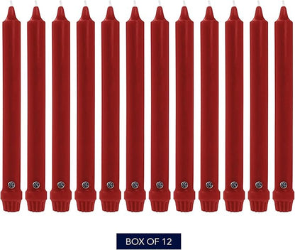 Colonial Candle Unscented Taper Candle, Classic Collection, Red, 8 In, Pack of 12 - Up to 6 Hours