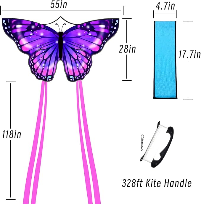 Large Butterfly Kite for Adults and Kids Ages 4-8 & 8-12 Easy to Fly, 55''X28'' Single Line Kite