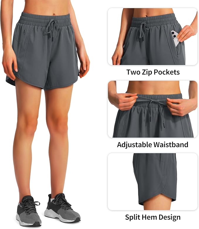 Ksmien Women's 5" Athletic Running Shorts Quick Dry Lightweight Workout Gym Shorts with Zipper