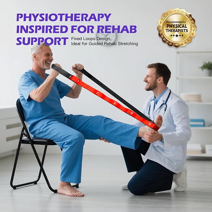 Stretching Strap with Loops - Non Elastic Yoga Straps for Physical Therapy, Durable Stretch Bands