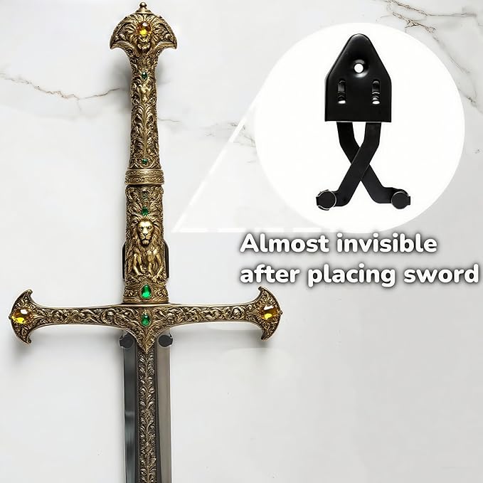 Metal Vertical Sword Wall Mount Sword Hanger Adjustable Multifunctional Mount for Medieval Sword