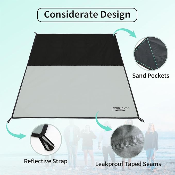 Frelaxy Pocket Picnic Blanket, Waterproof Sandproof Beach Mat, Compact Camping Tarp for Festivals