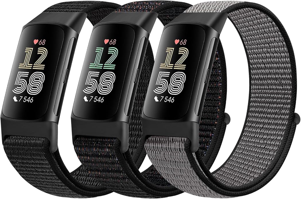 Sport Loop Nylon Watch Bands Compatible with Fitbit Charge 6/5, Adjustable Breathable Replacement