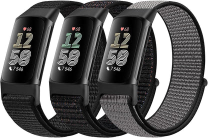 Sport Loop Nylon Watch Bands Compatible with Fitbit Charge 6/5, Adjustable Breathable Replacement