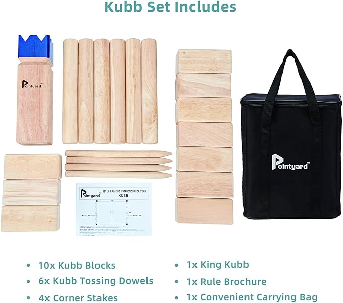 Pointyard Kubb Yard Game Set, Kubb Game Set with Carrying Bag - Wooden Toss Game Set for Outdoor