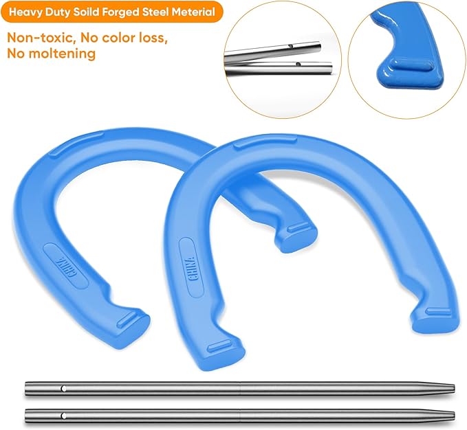 NQV Horseshoe Outdoor Game Set ?“Horse Shoe Game Kit,Sports Horseshoes Sets, Includes 4 Steel