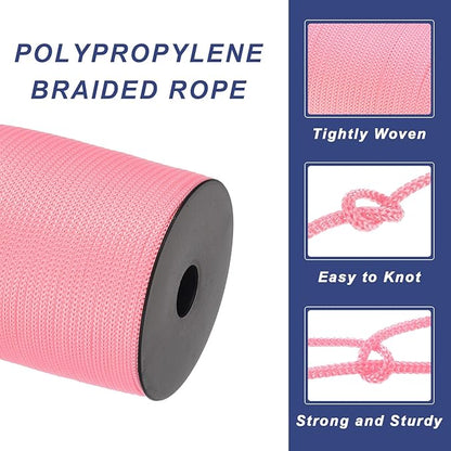 MECCANIXITY 5/32 Inch Polypropylene Rope Braided Ropes, 328ft Camping Rope Hollow Utility Cord for