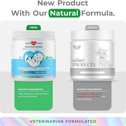 Multivitamin for Cats - 4oz Powder - L-Lysine, Taurine, and Spirulina for Immune Support and Eye