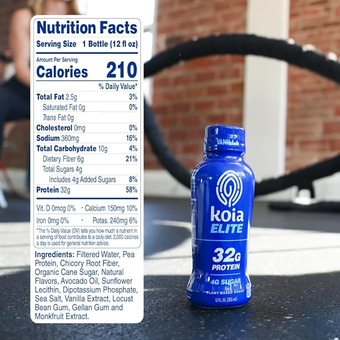 Koia Elite Plant Based Protein Shake, Vanilla, 32g Protein, 4g Sugar, 6g Prebiotic Fiber, Pre &