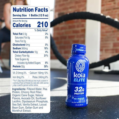 Koia Elite Plant Based Protein Shake, Vanilla, 32g Protein, 4g Sugar, 6g Prebiotic Fiber, Pre &