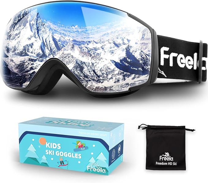 Freela Kids Ski Snowboard Goggles for Toddler(3-14) Youth Anti Fog Anti UV Goggles Girls Boys Snow