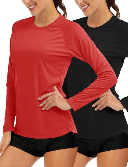 MAGCOMSEN Women's 2 Pack Long Sleeve Shirts UPF 50+ Sun Protection Quick Dry Swim Shirt for Rash